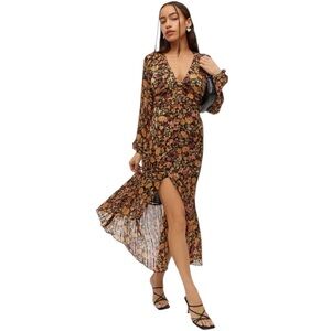 MINKPINK Feeling Bold Mido Dress Black Red Gold High‎ Low Party Sz S Long Sleeve